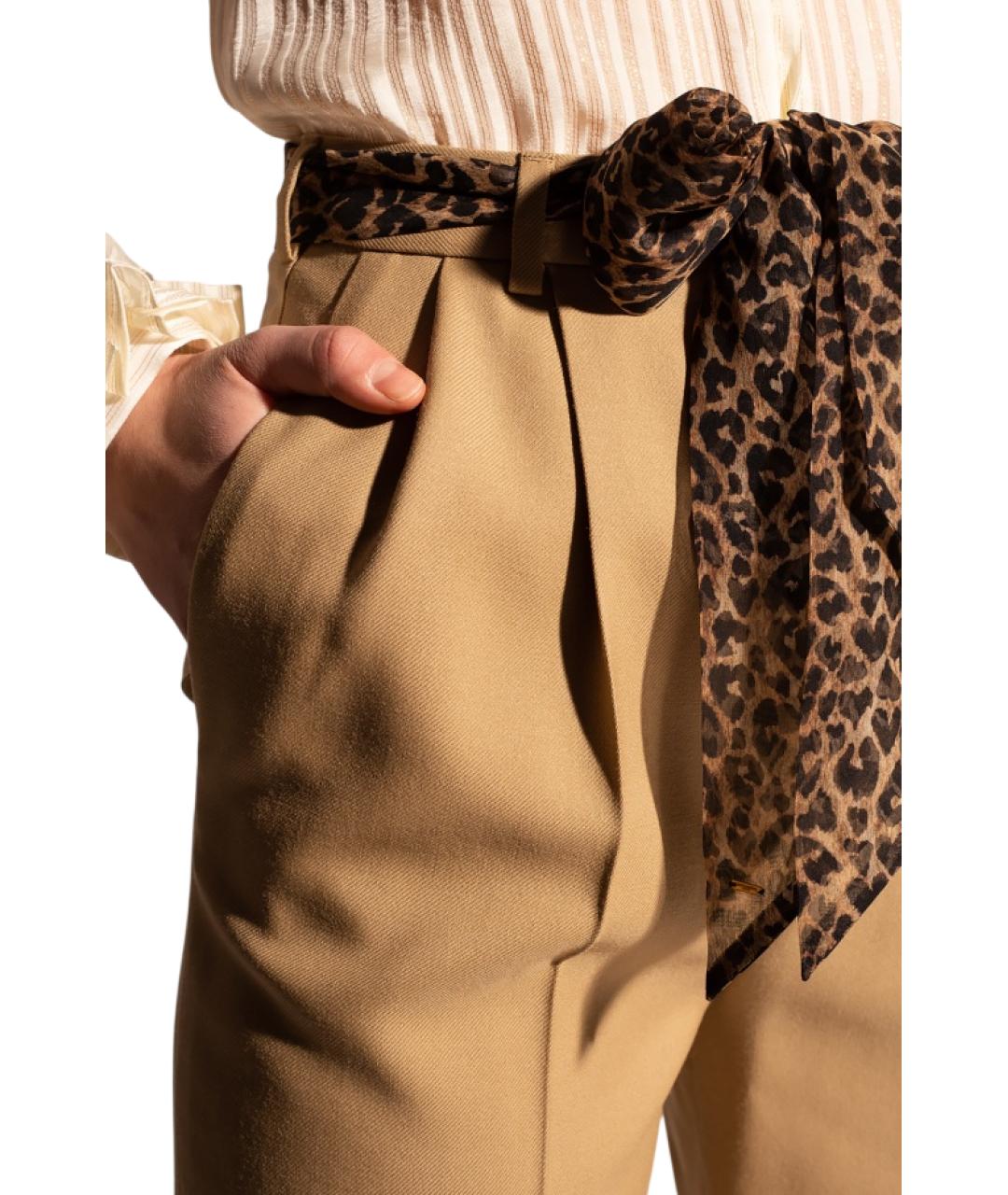 SAINT LAURENT Горчичные шерстяные прямые брюки, фото 3