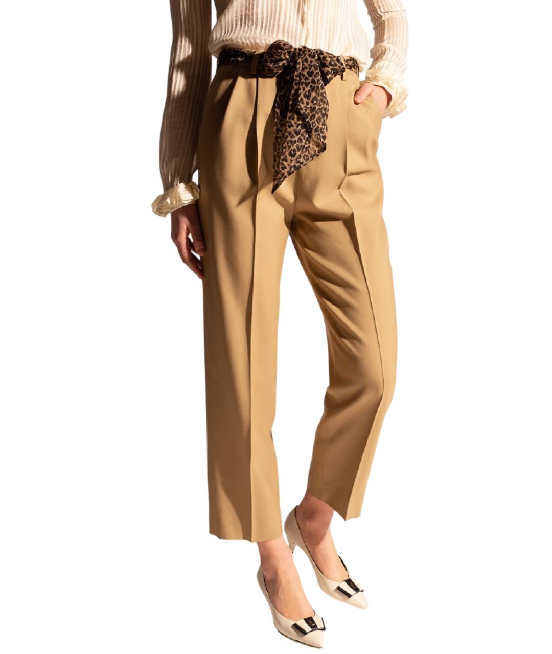 SAINT LAURENT Горчичные шерстяные прямые брюки, фото 2