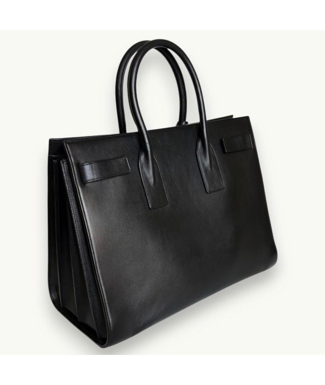 SAINT LAURENT Черная кожаная сумка с короткими ручками, фото 3