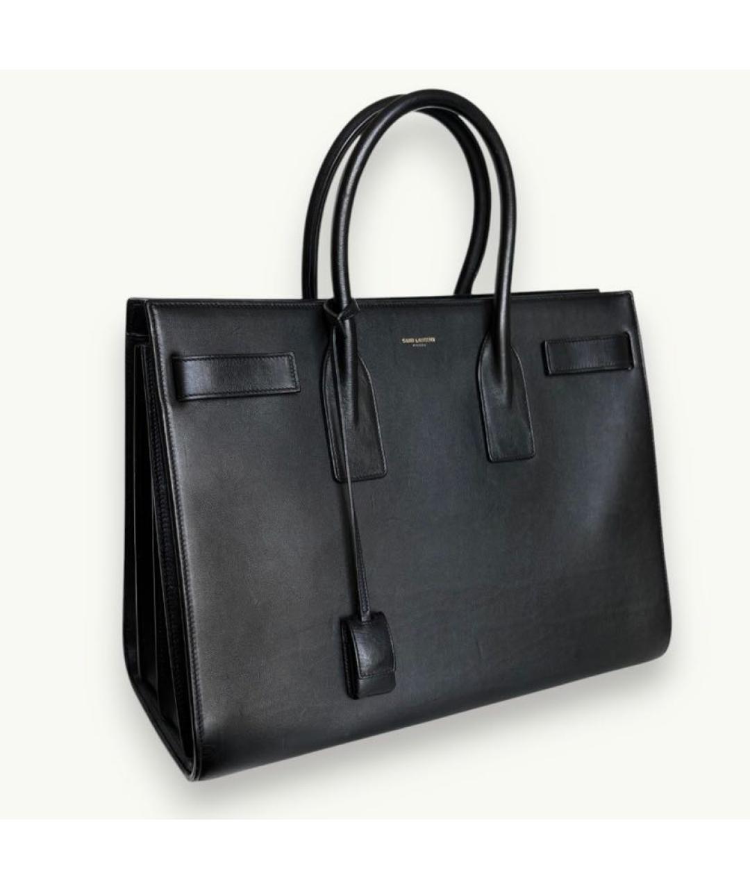 SAINT LAURENT Черная кожаная сумка с короткими ручками, фото 2