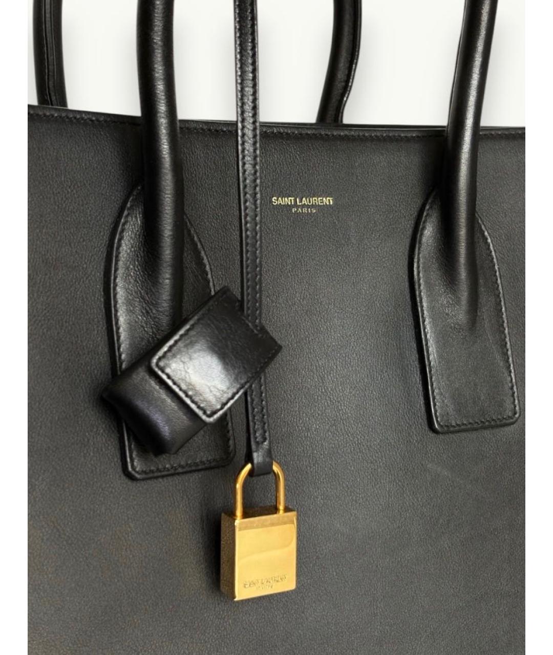 SAINT LAURENT Черная кожаная сумка с короткими ручками, фото 4