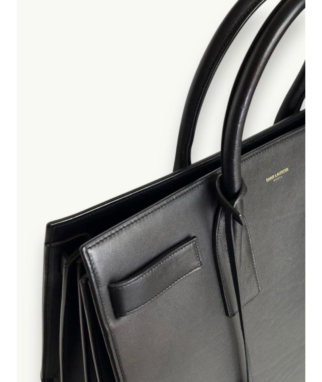 SAINT LAURENT Черная кожаная сумка с короткими ручками, фото 6