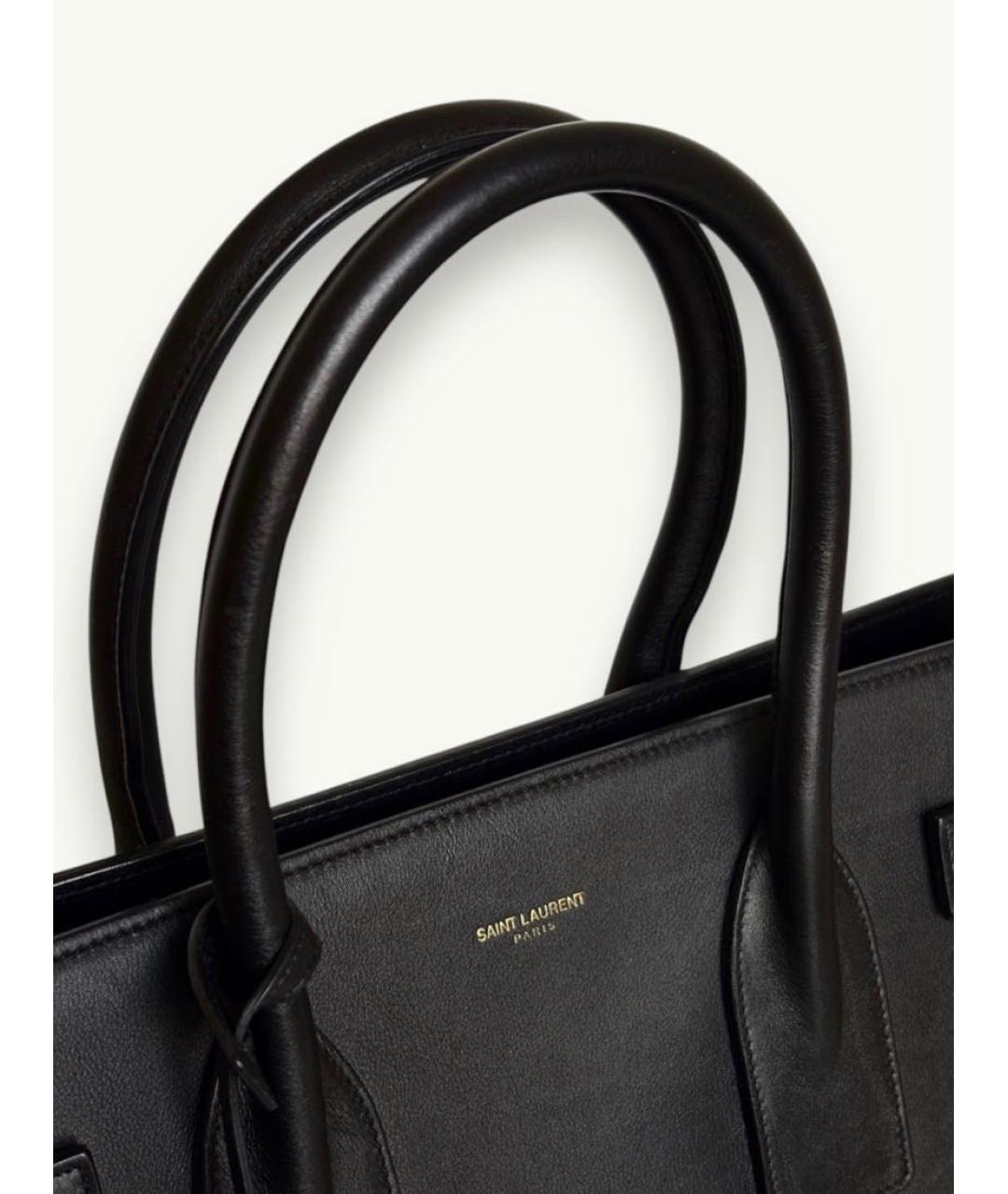 SAINT LAURENT Черная кожаная сумка с короткими ручками, фото 5