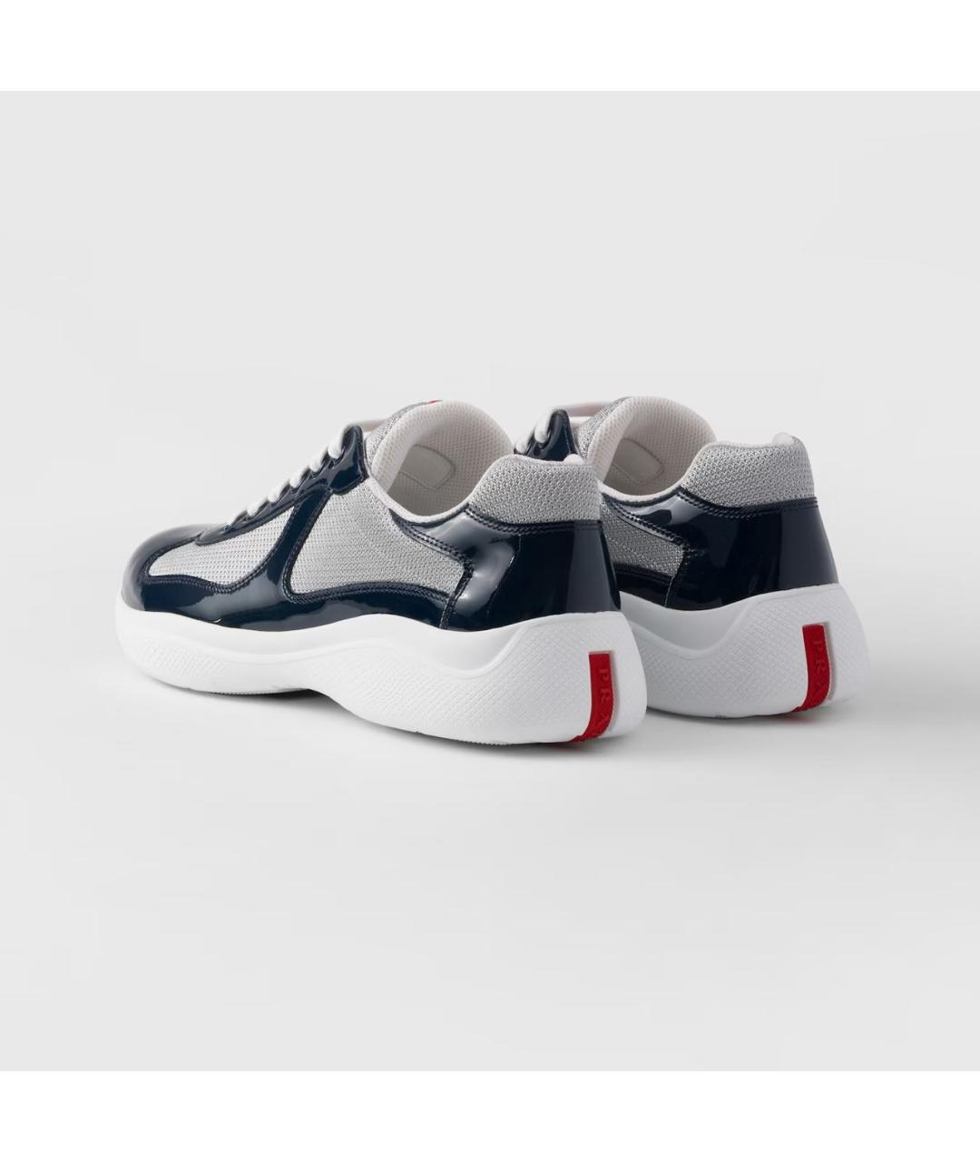 PRADA Темно-синие кожаные низкие кроссовки / кеды, фото 4