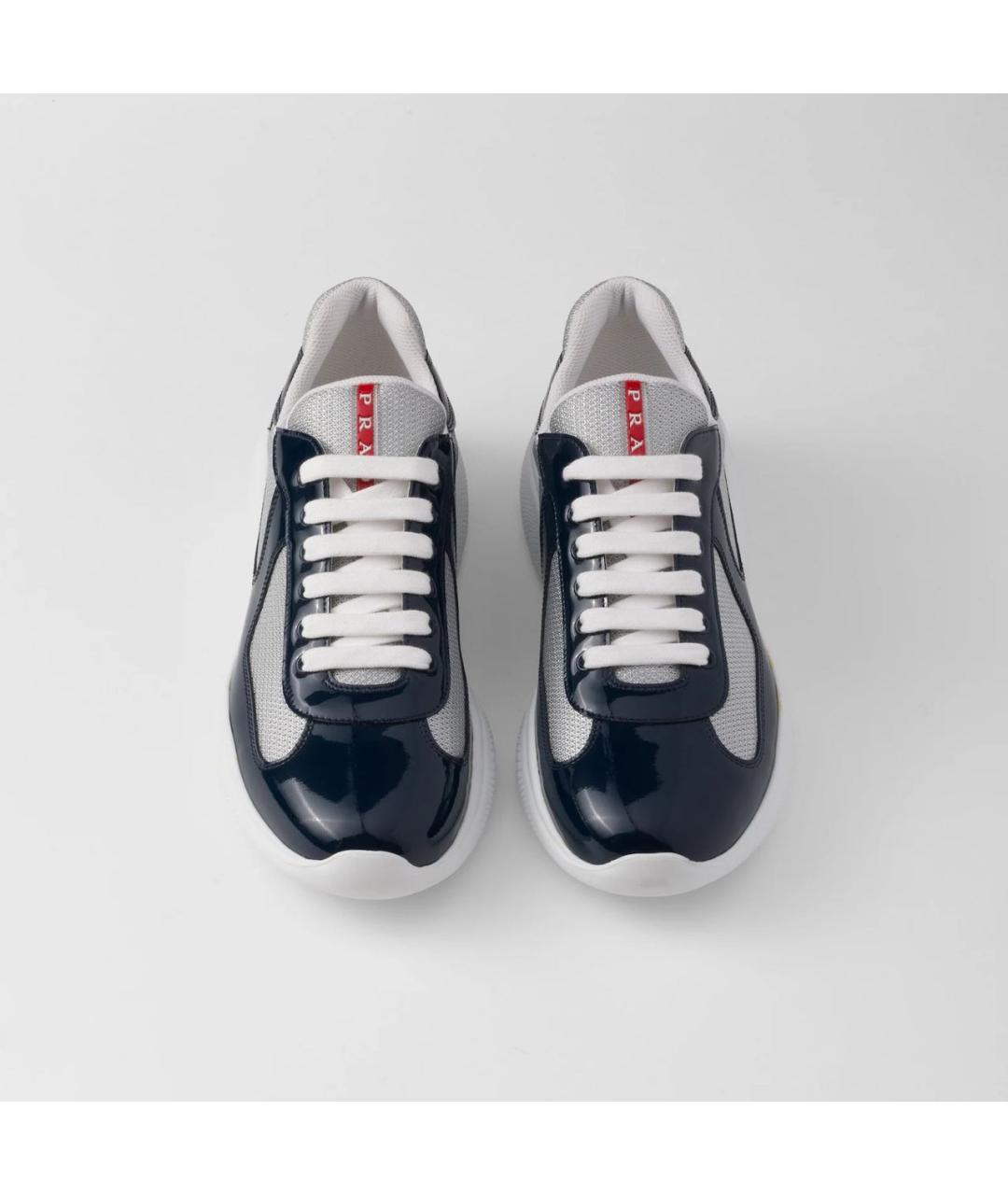 PRADA Темно-синие кожаные низкие кроссовки / кеды, фото 3