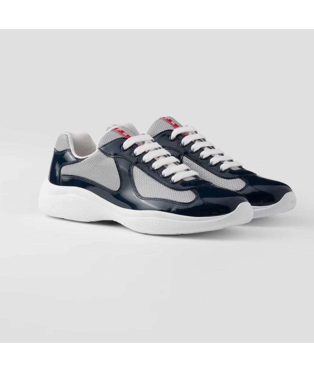 PRADA Темно-синие кожаные низкие кроссовки / кеды, фото 2