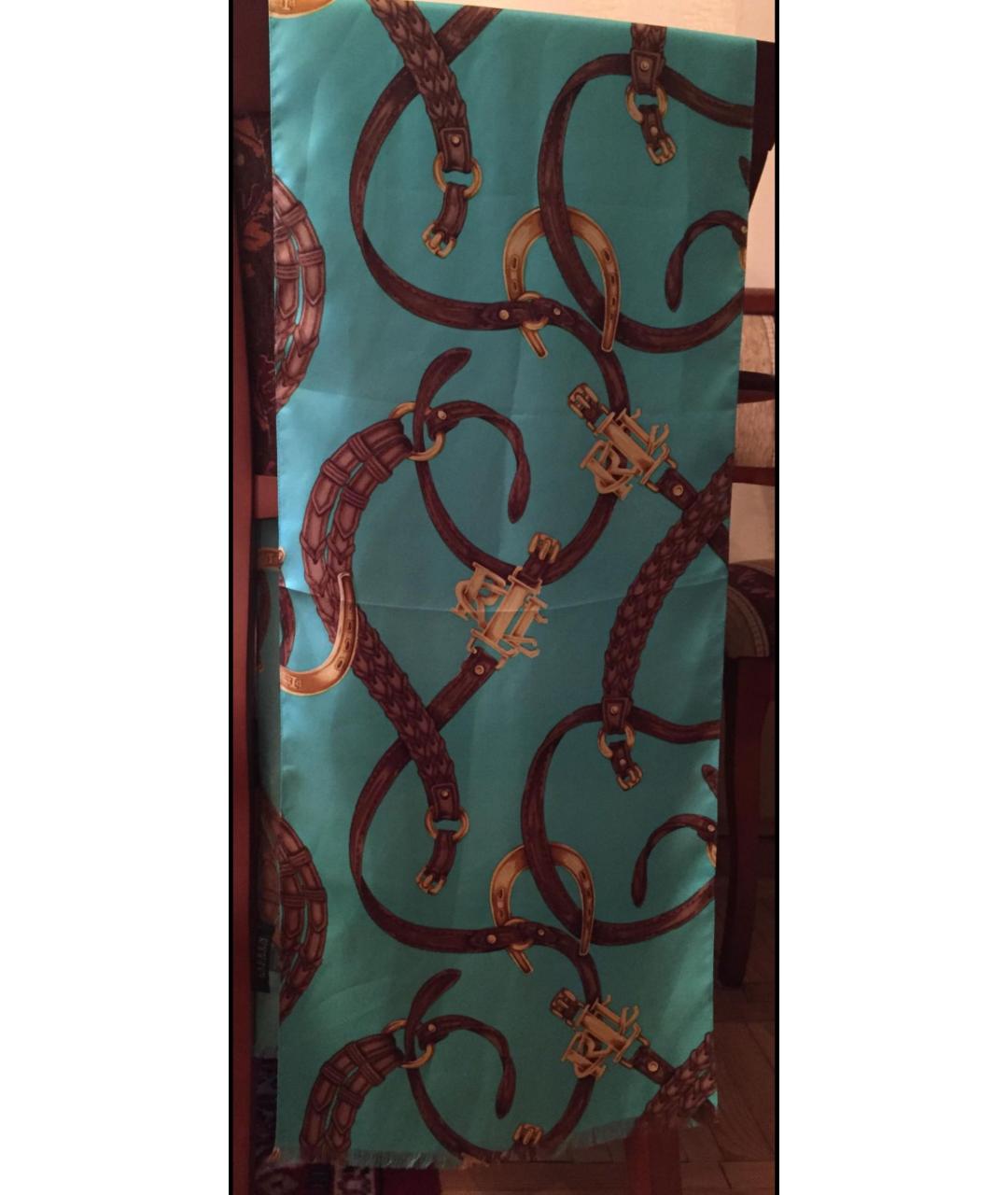 RALPH LAUREN Бирюзовый шелковый шарф, фото 4