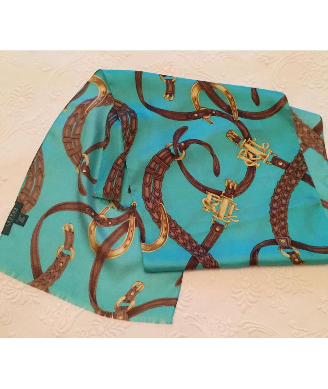 RALPH LAUREN Бирюзовый шелковый шарф, фото 2