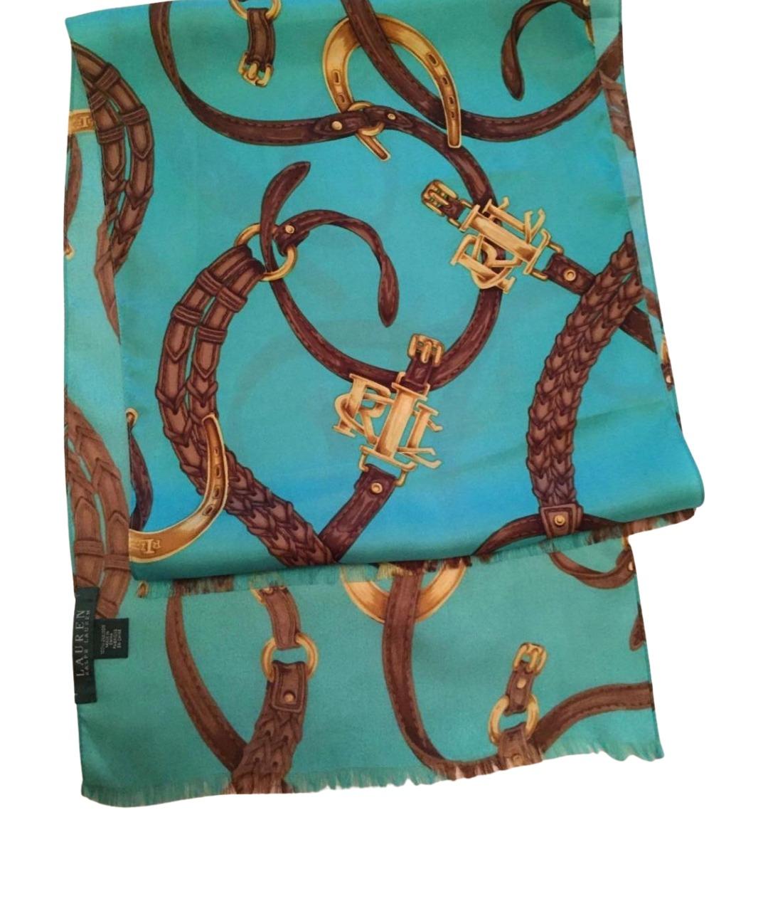 RALPH LAUREN Бирюзовый шелковый шарф, фото 1