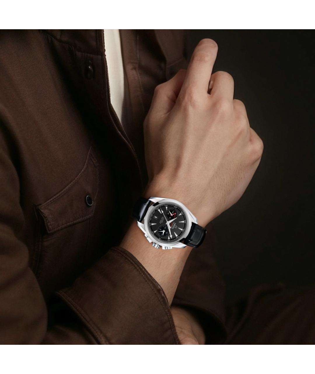 OMEGA Черные металлические часы, фото 5