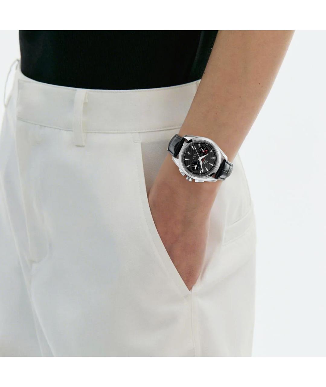 OMEGA Черные металлические часы, фото 4