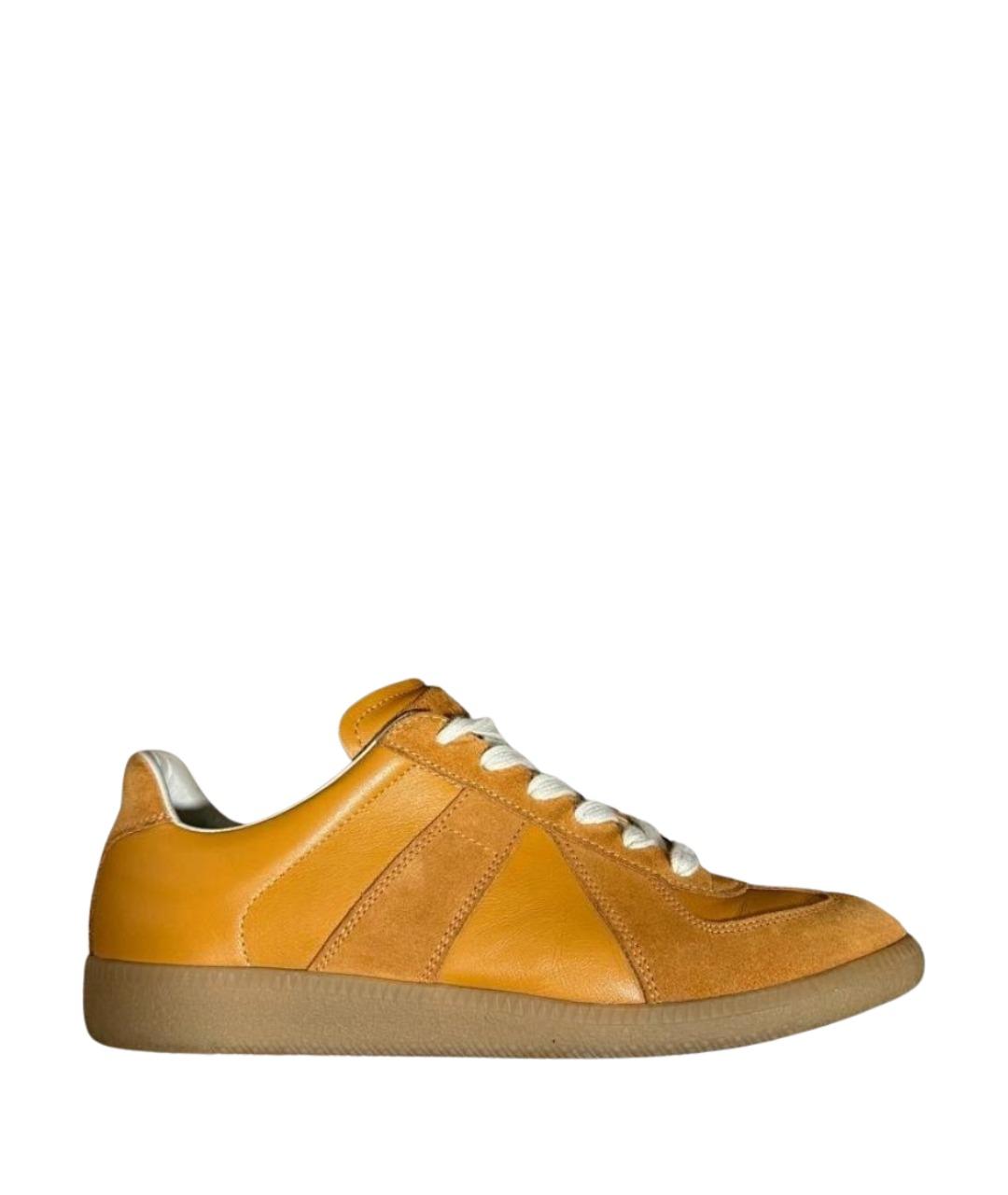 MAISON MARGIELA Оранжевое кожаные кеды, фото 1