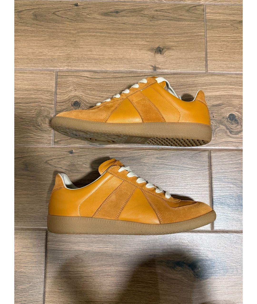 MAISON MARGIELA Оранжевое кожаные кеды, фото 9