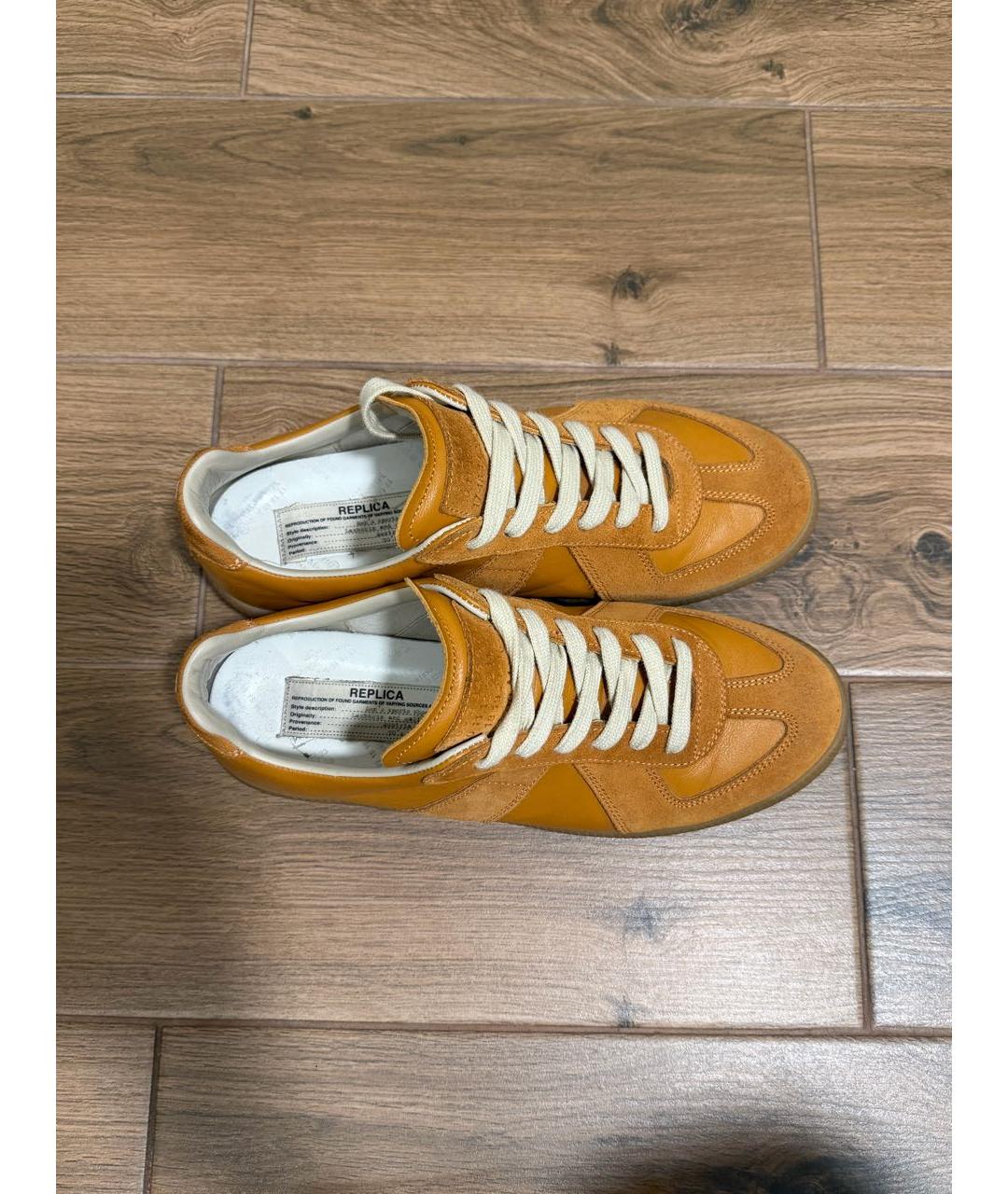 MAISON MARGIELA Оранжевое кожаные кеды, фото 6