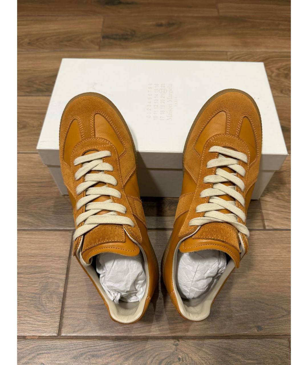 MAISON MARGIELA Оранжевое кожаные кеды, фото 3