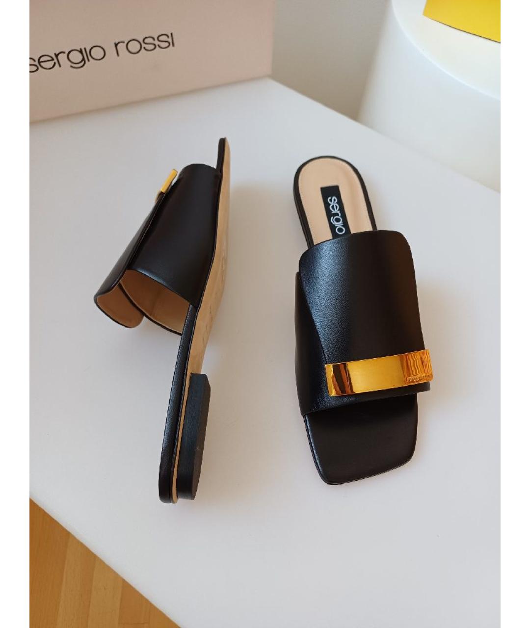 SERGIO ROSSI Черные кожаные сабо, фото 5