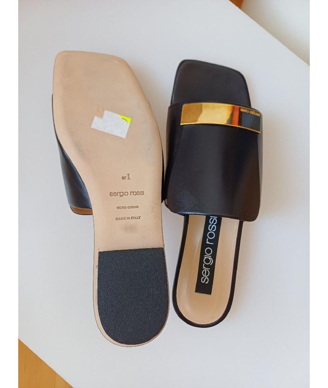 SERGIO ROSSI Черные кожаные сабо, фото 8