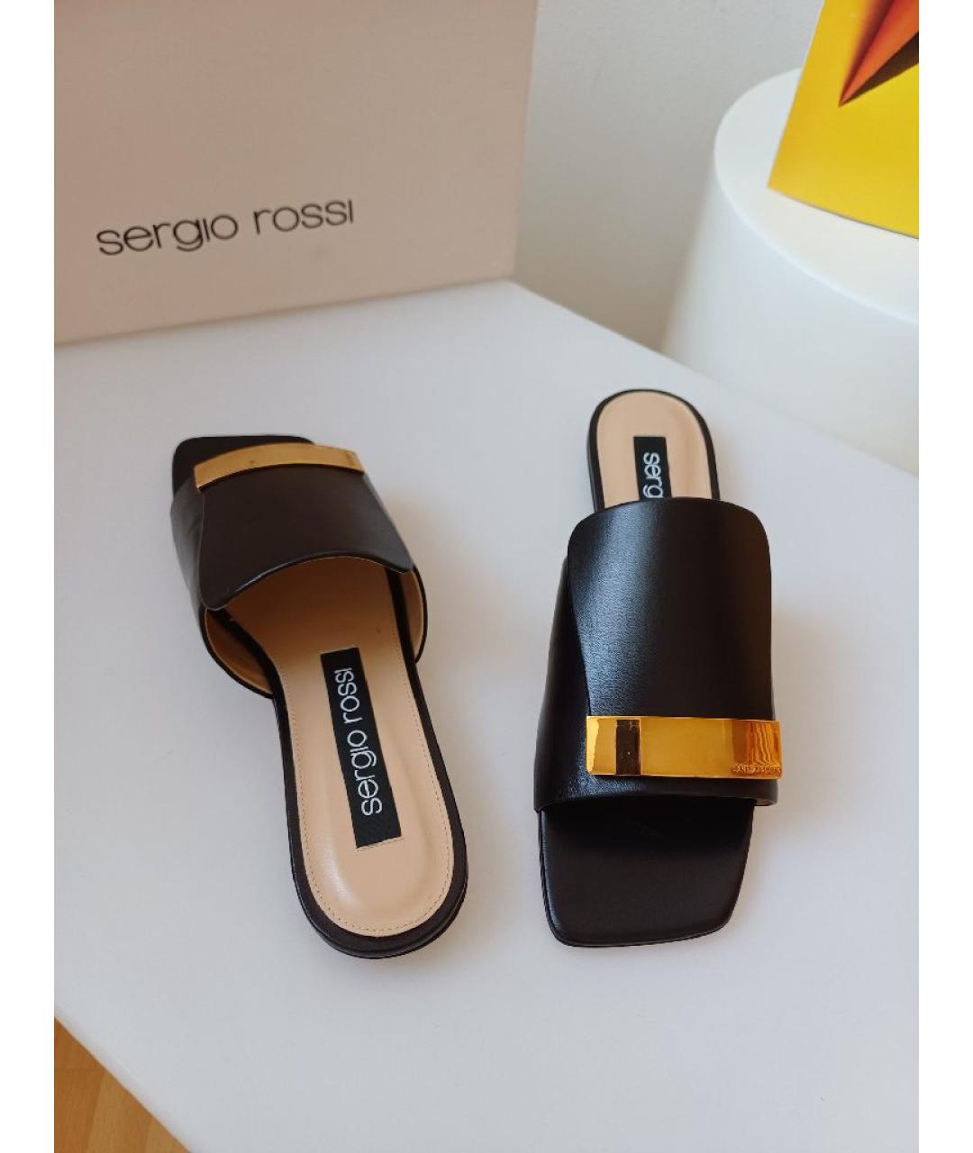 SERGIO ROSSI Черные кожаные сабо, фото 3