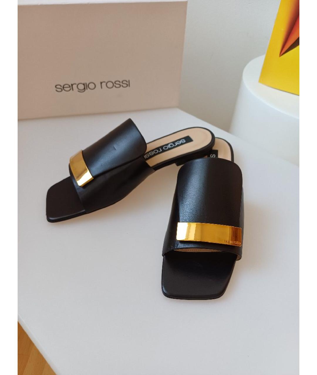 SERGIO ROSSI Черные кожаные сабо, фото 4