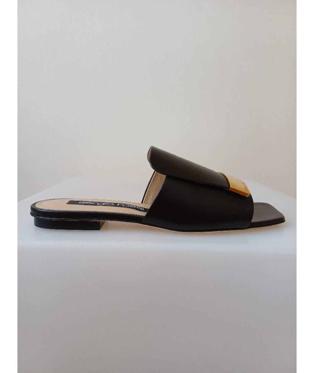 SERGIO ROSSI Черные кожаные сабо, фото 9