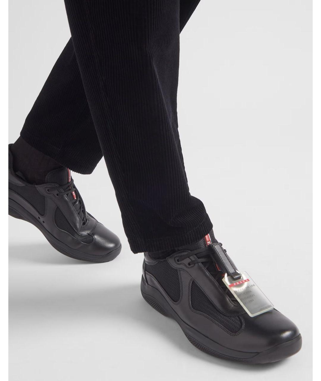 PRADA Черные кожаные низкие кроссовки / кеды, фото 3