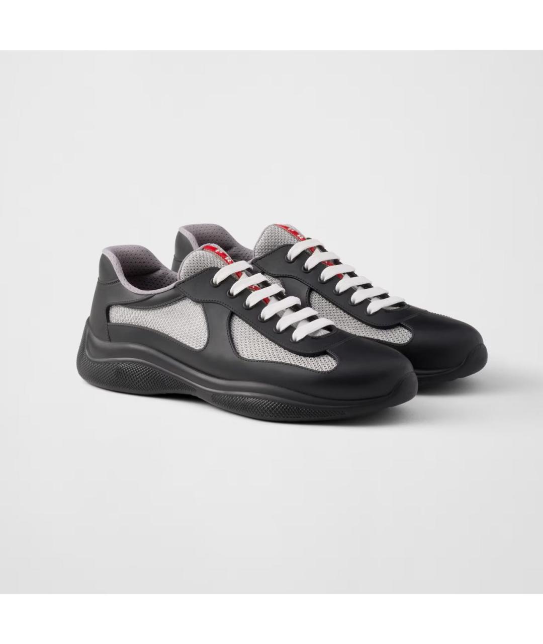 PRADA Черные кожаные низкие кроссовки / кеды, фото 2