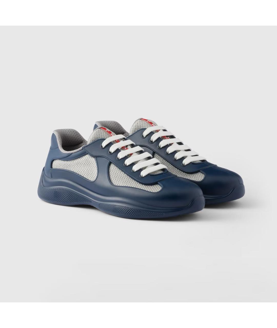 PRADA Синие кожаные низкие кроссовки / кеды, фото 2