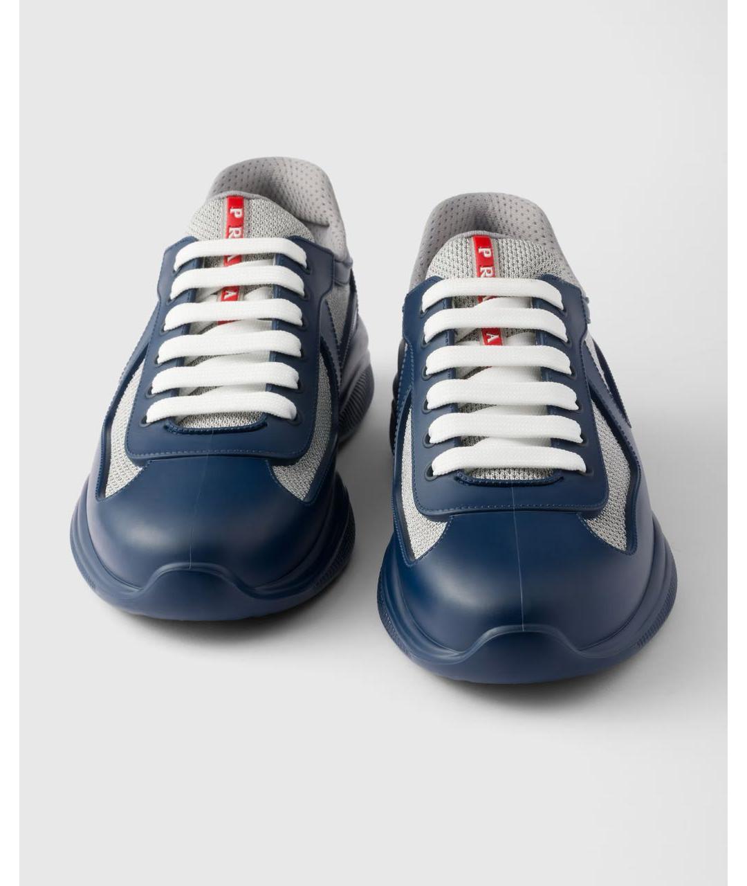 PRADA Синие кожаные низкие кроссовки / кеды, фото 5