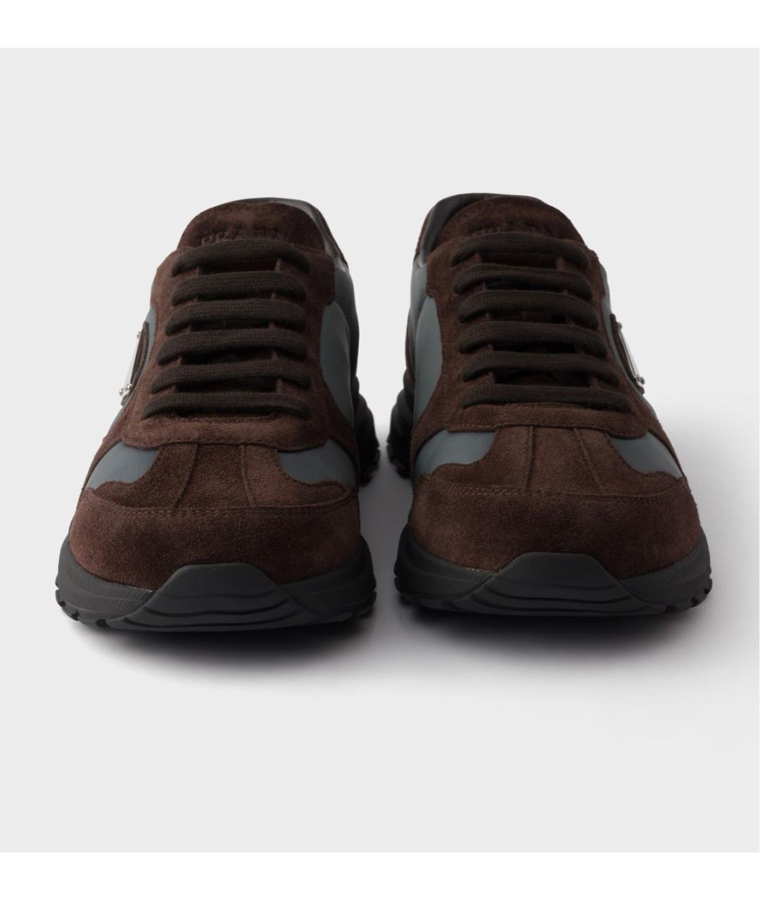 PRADA Коричневые замшевые низкие кроссовки / кеды, фото 6