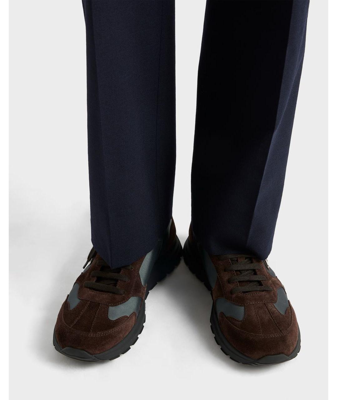 PRADA Коричневые замшевые низкие кроссовки / кеды, фото 3