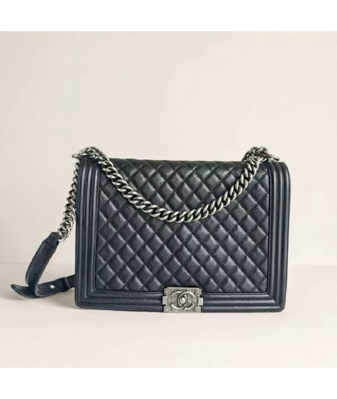 CHANEL Темно-синяя кожаная сумка через плечо, фото 9