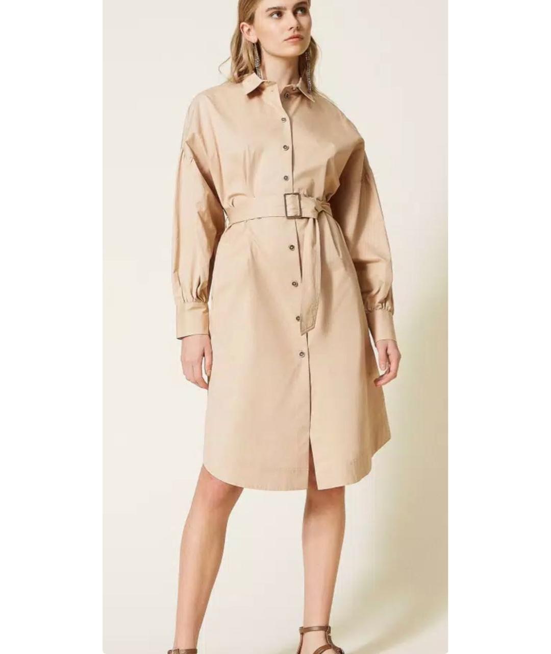 TWIN-SET Бежевое хлопковое повседневное платье, фото 5
