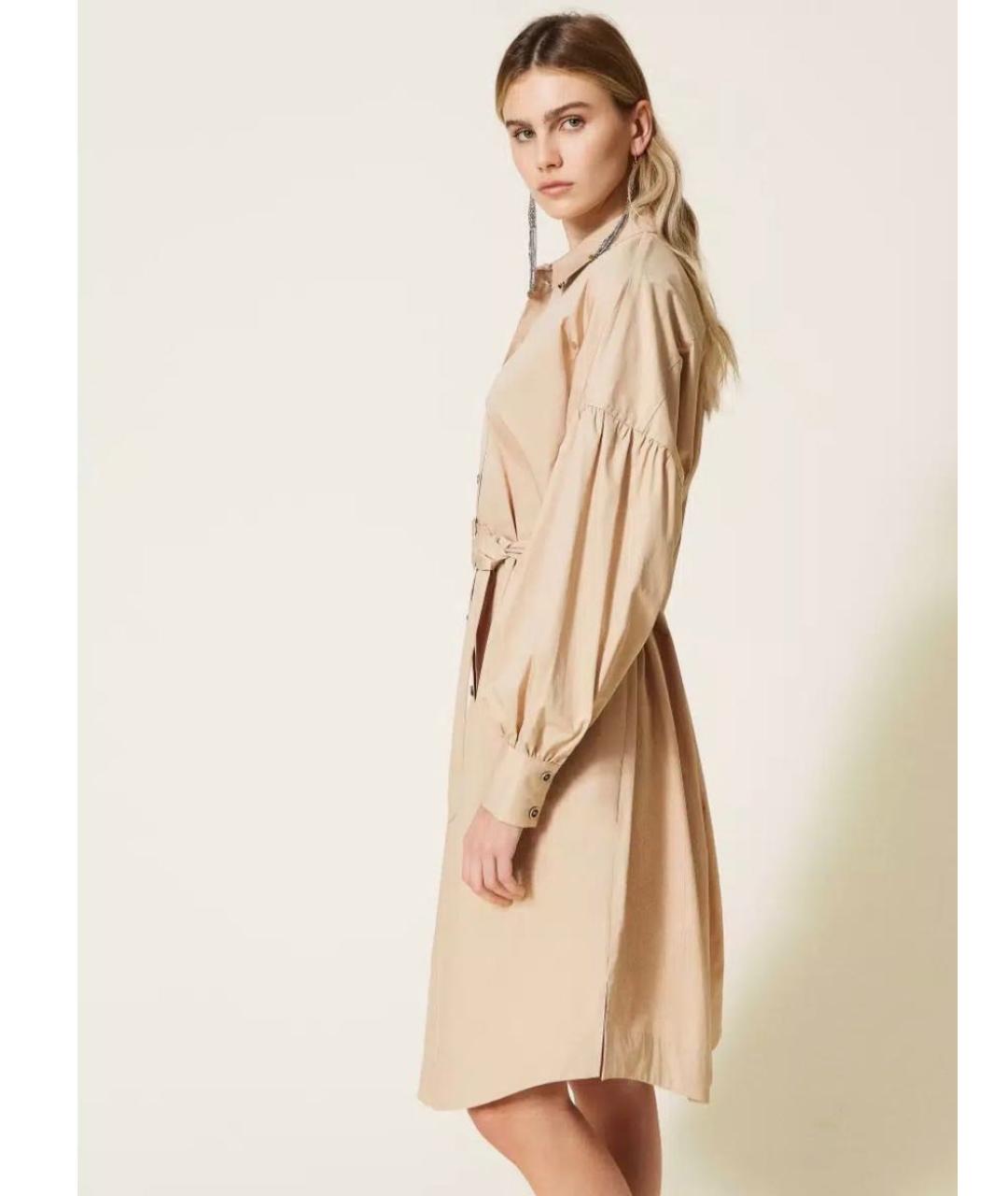 TWIN-SET Бежевое хлопковое повседневное платье, фото 6