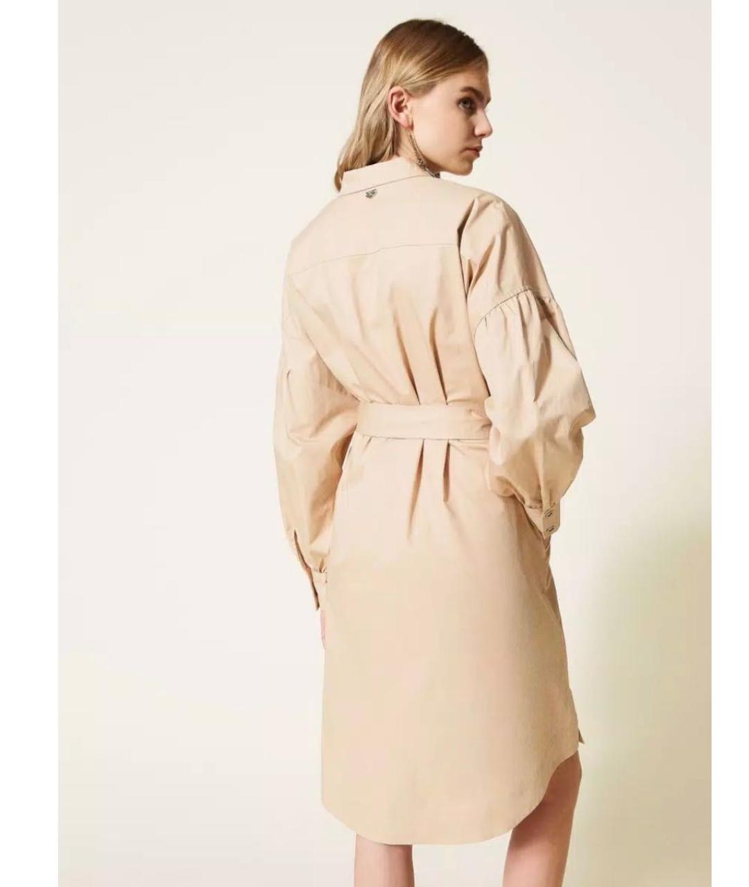 TWIN-SET Бежевое хлопковое повседневное платье, фото 7