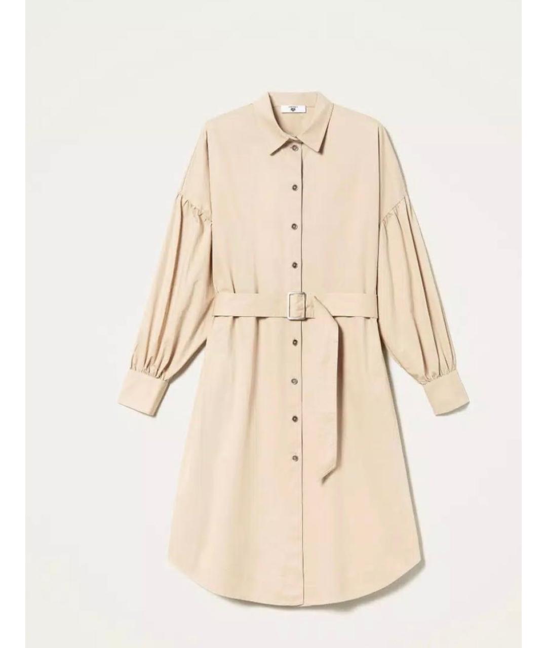 TWIN-SET Бежевое хлопковое повседневное платье, фото 8