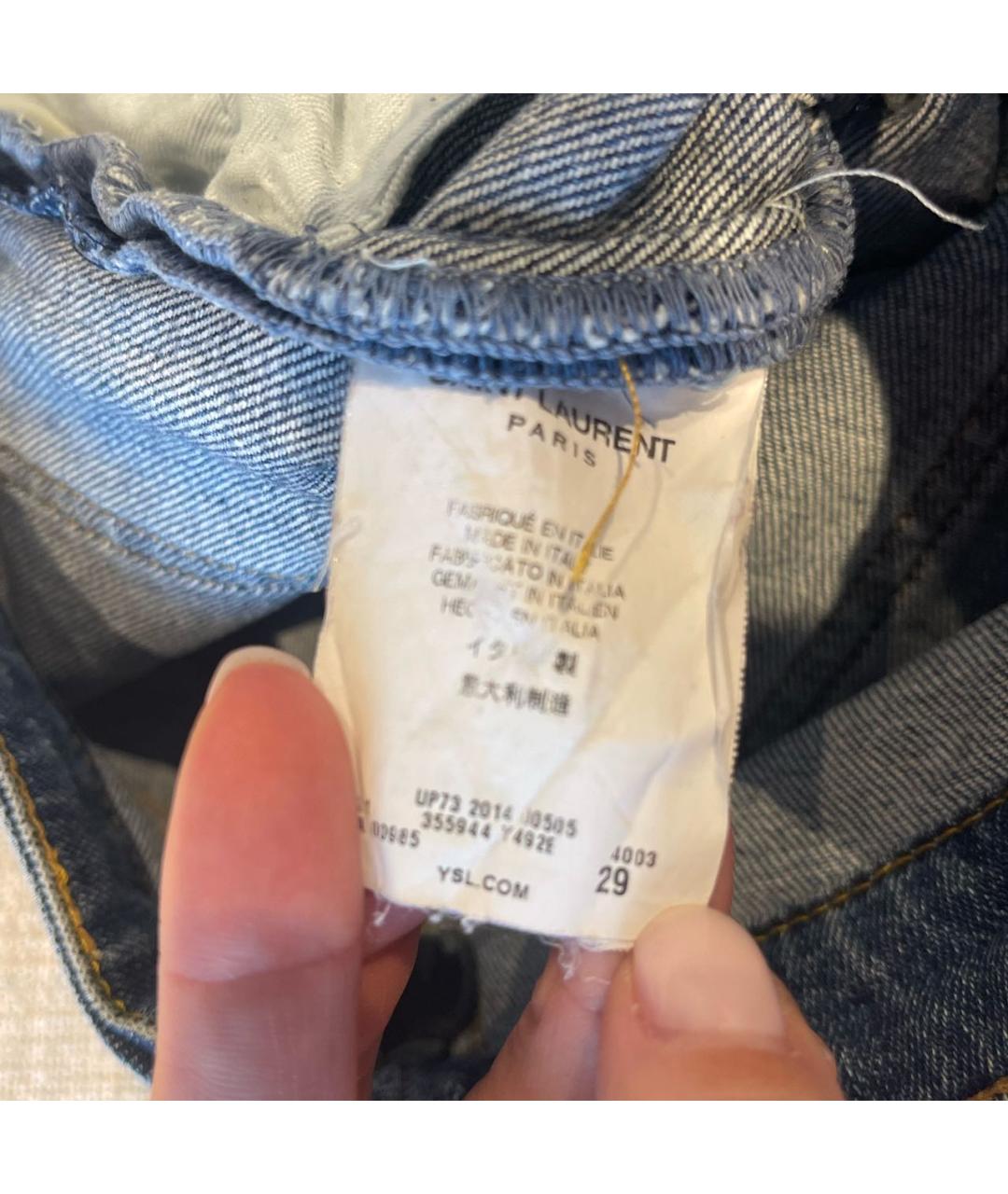 SAINT LAURENT Синие хлопко-эластановые джинсы слим, фото 4