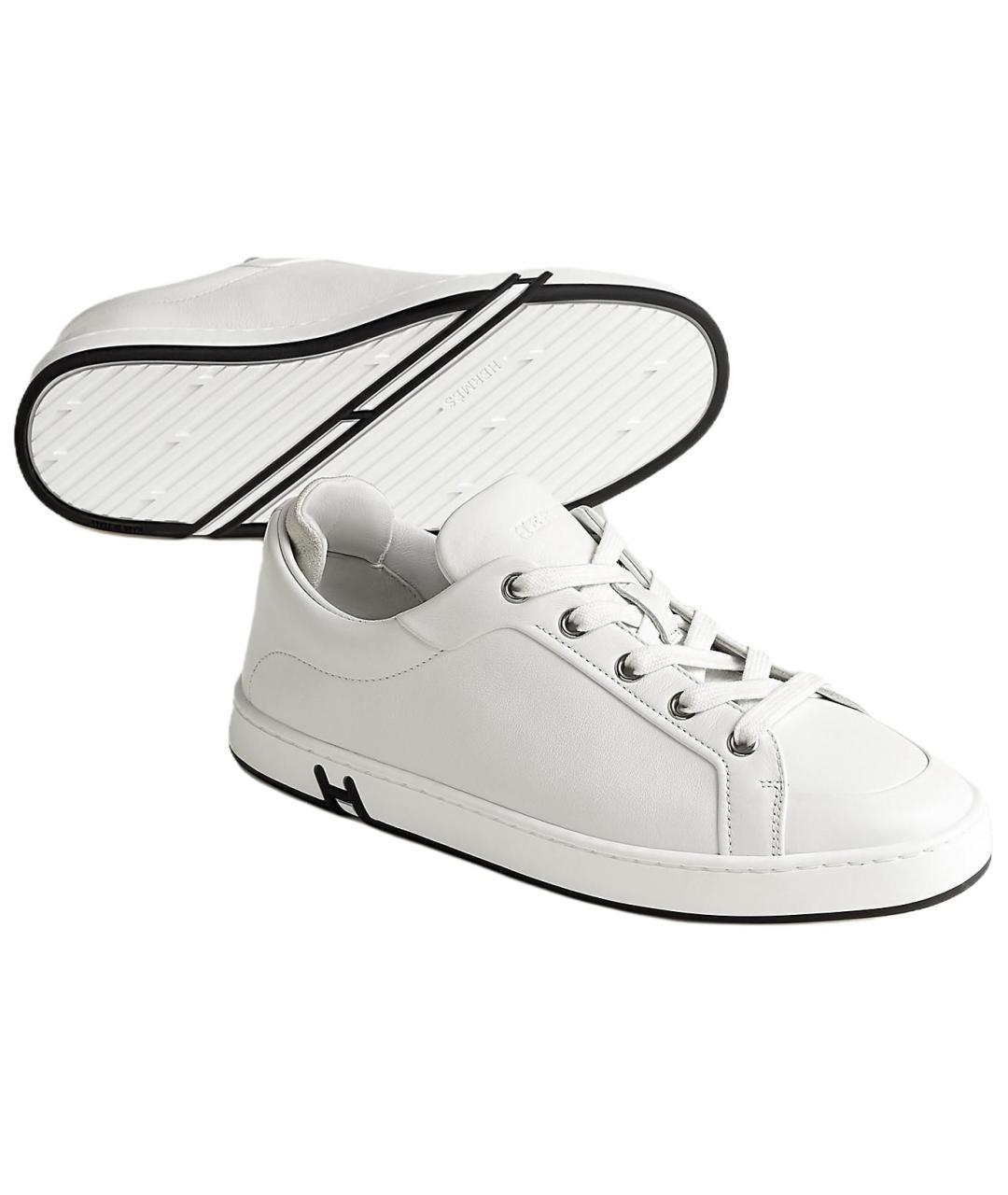 HERMES Белые кожаные кроссовки, фото 5