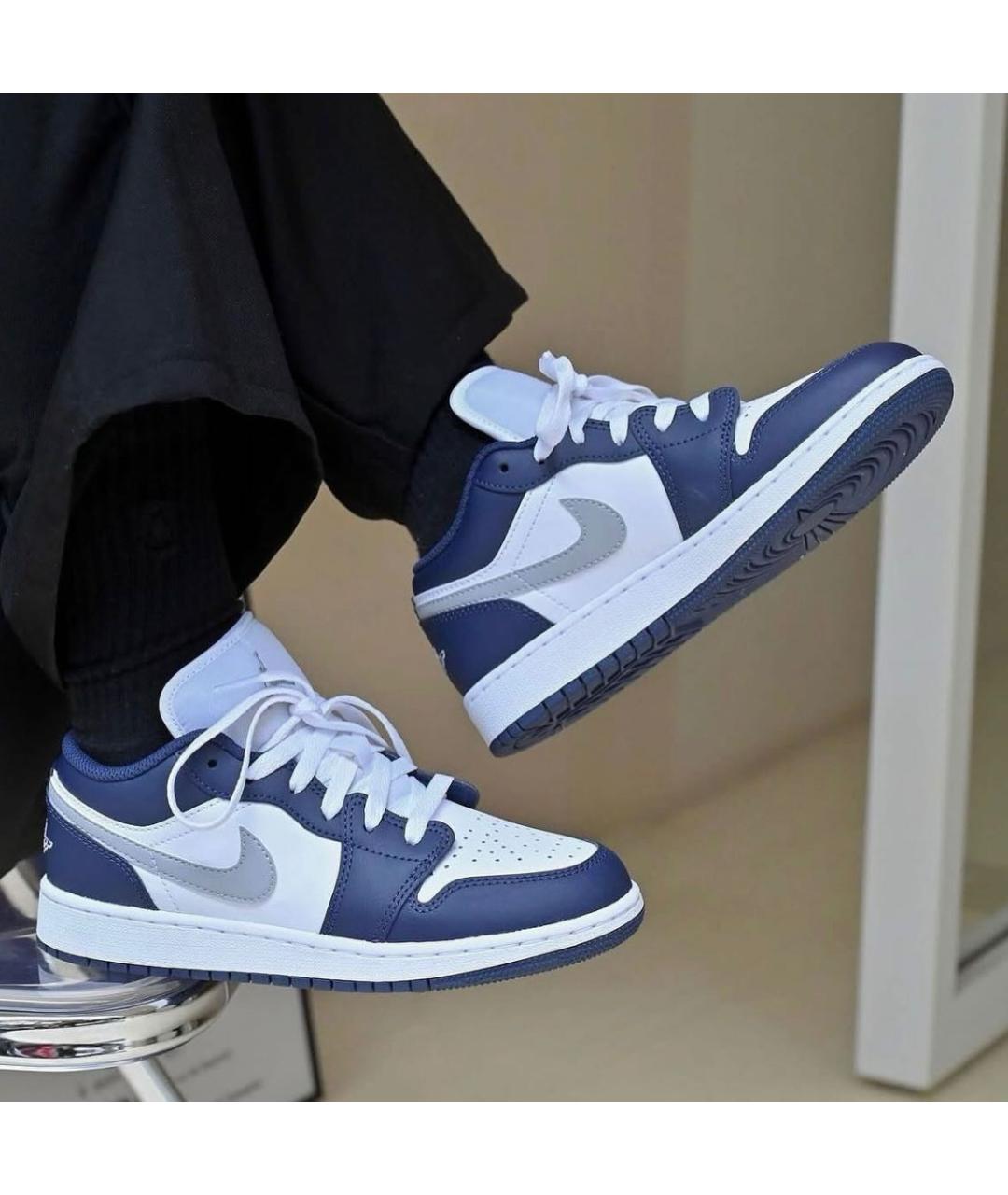 JORDAN Темно-синие кожаные низкие кроссовки / кеды, фото 8