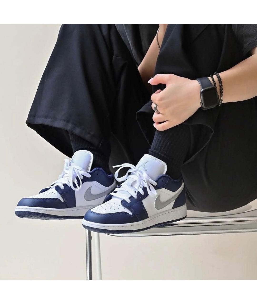 JORDAN Темно-синие кожаные низкие кроссовки / кеды, фото 6