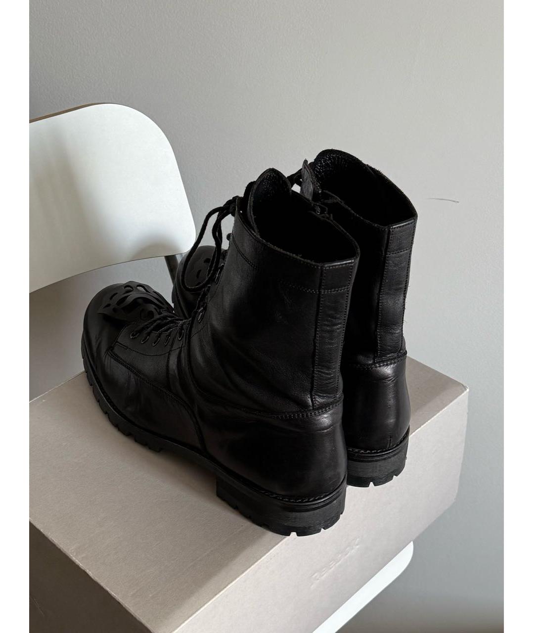 YOHJI YAMAMOTO Черные кожаные высокие ботинки, фото 4