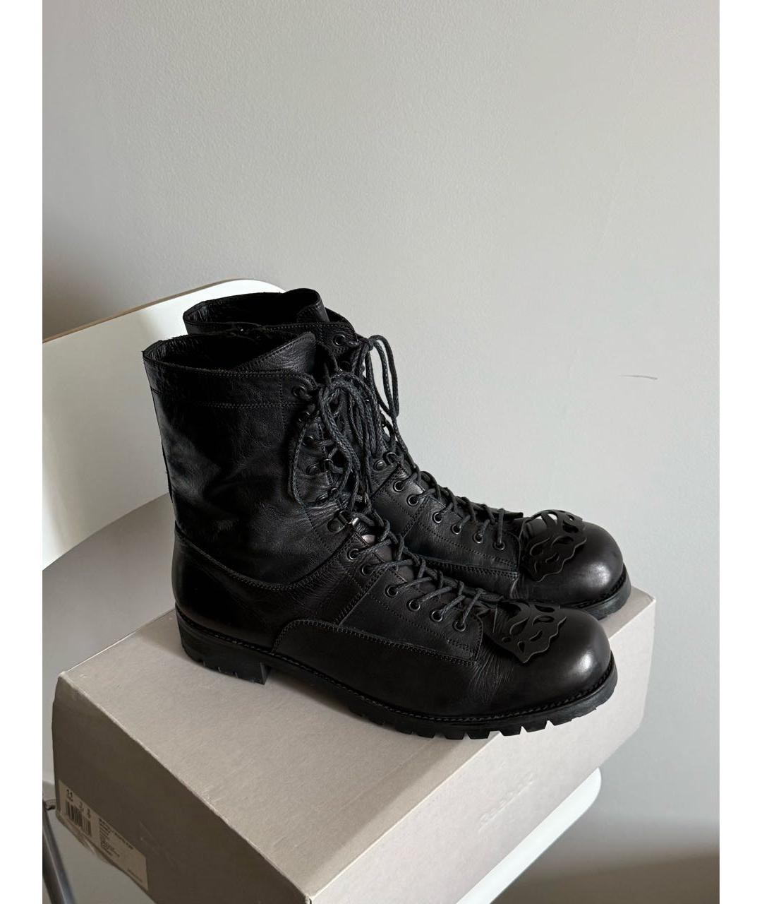 YOHJI YAMAMOTO Черные кожаные высокие ботинки, фото 7