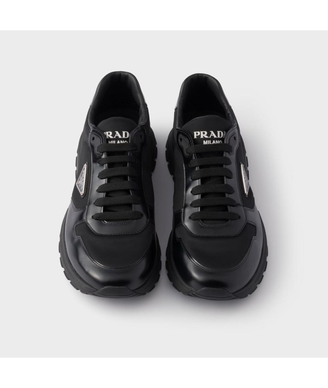 PRADA Черные кожаные низкие кроссовки / кеды, фото 3