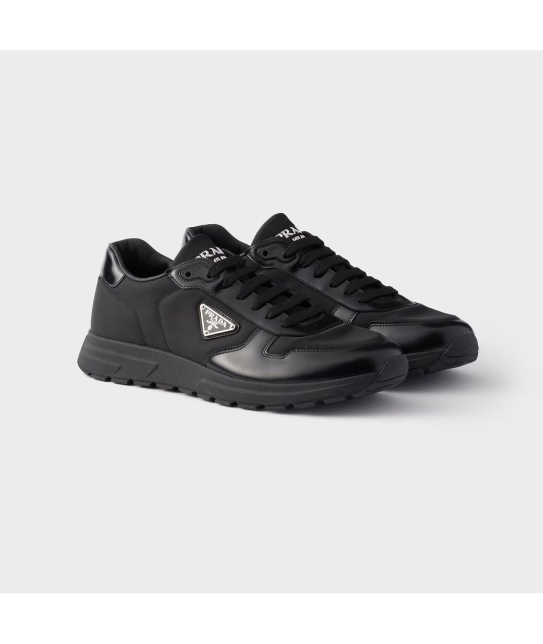 PRADA Черные кожаные низкие кроссовки / кеды, фото 2