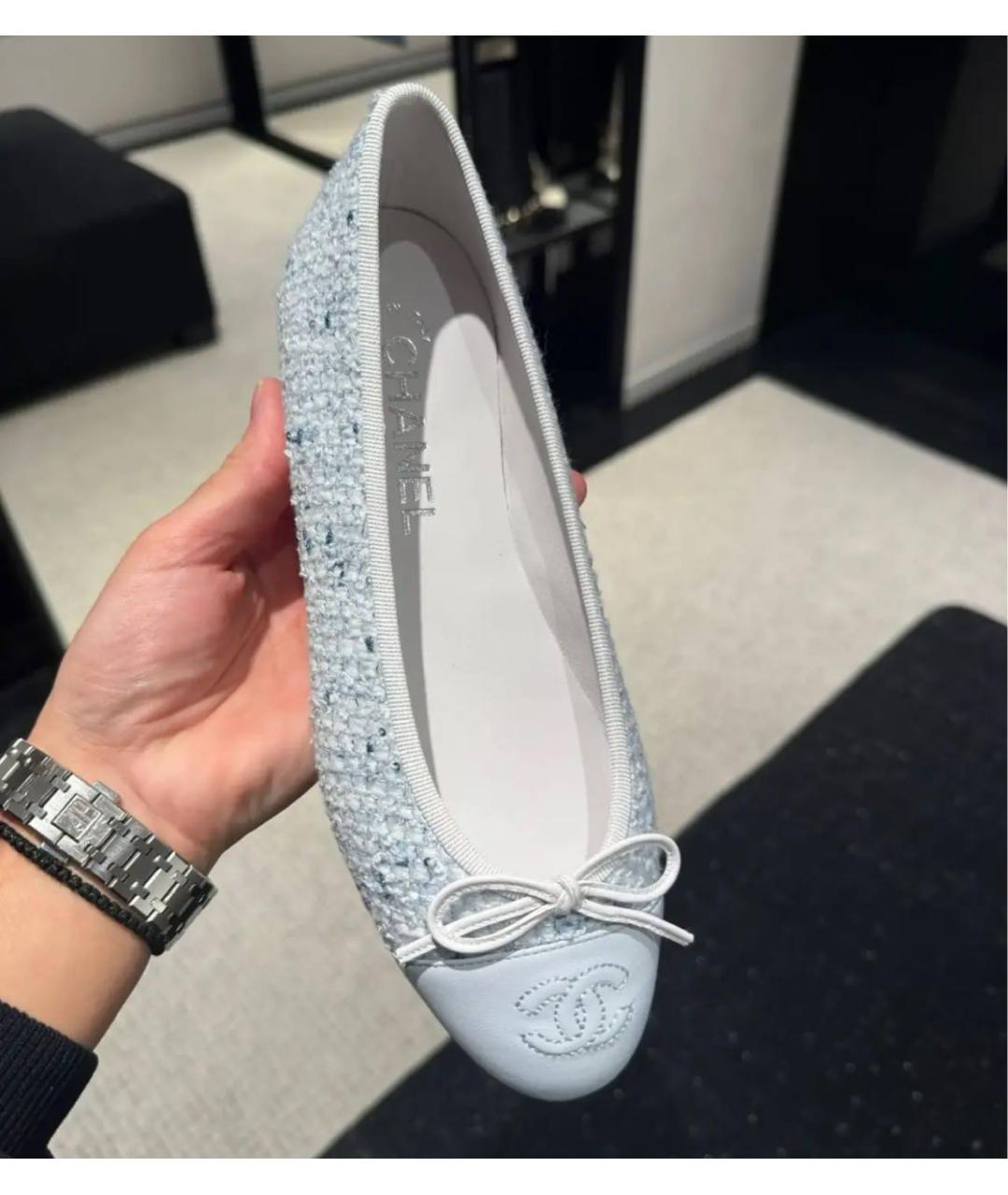 CHANEL Голубые текстильные балетки, фото 2