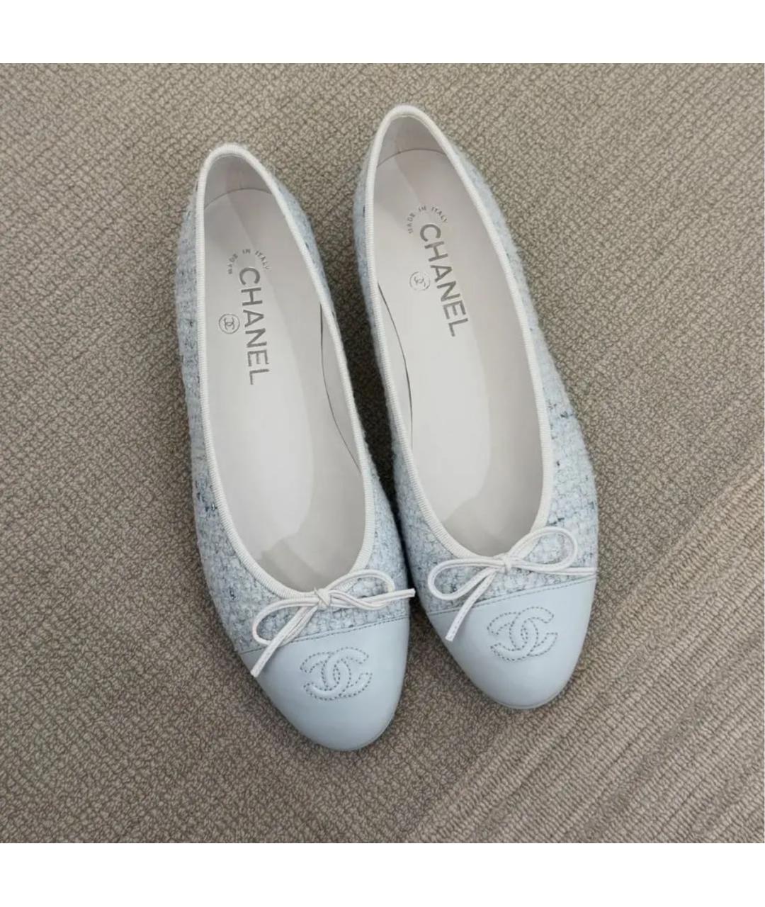 CHANEL Голубые текстильные балетки, фото 3