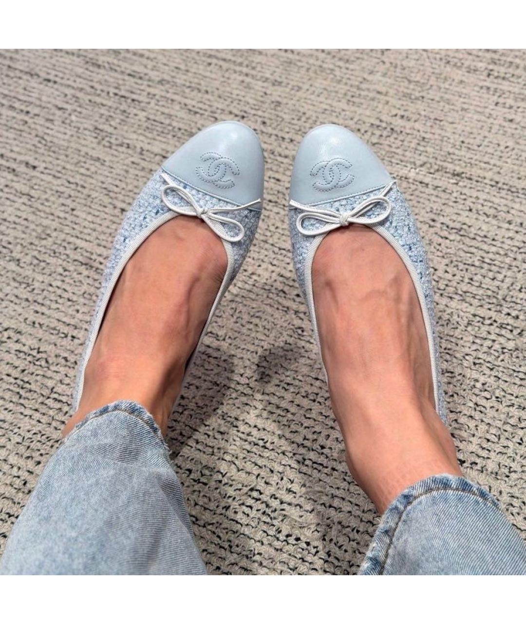 CHANEL Голубые текстильные балетки, фото 7