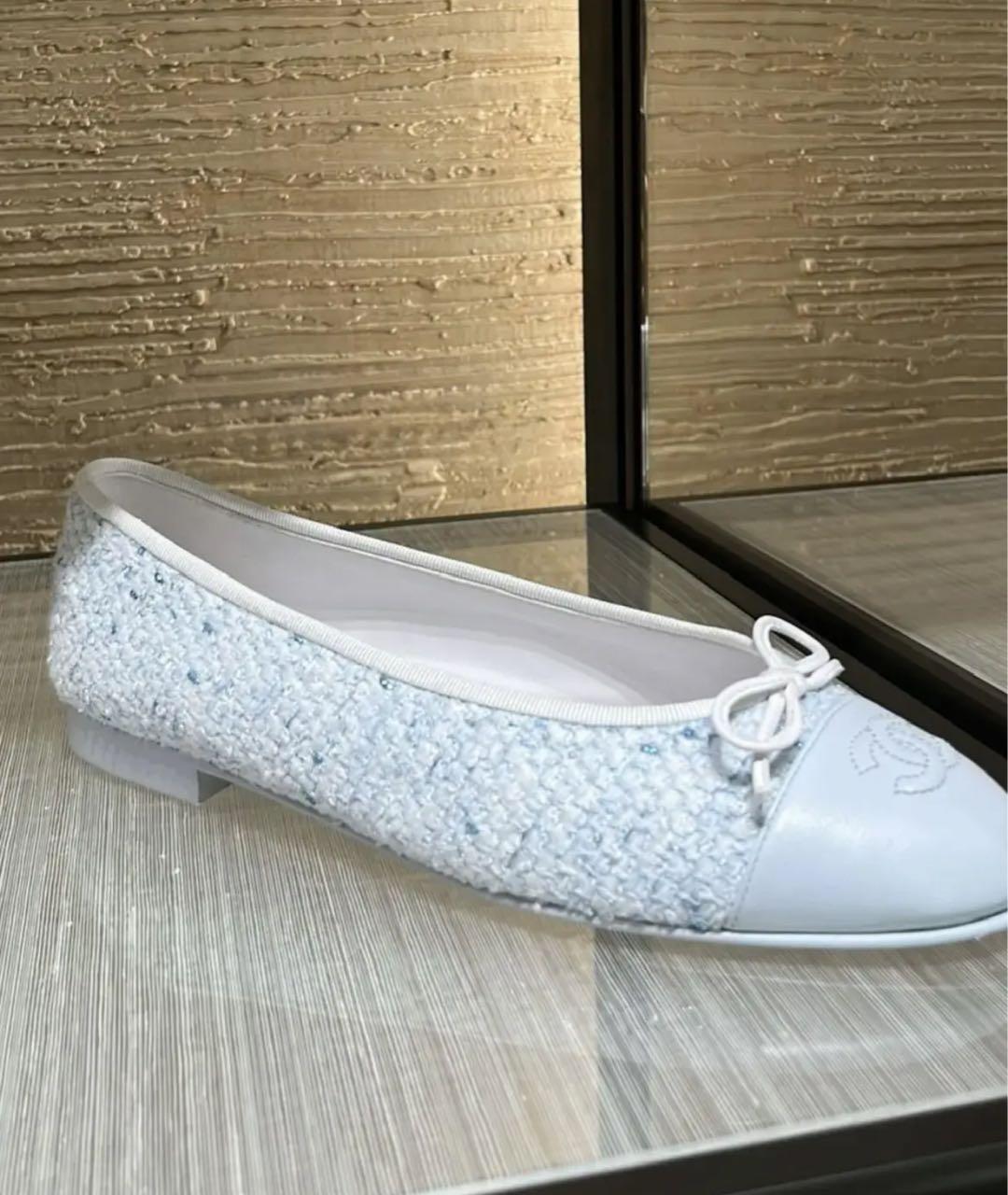 CHANEL Голубые текстильные балетки, фото 6