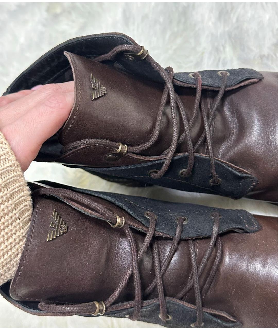 ARMANI JEANS Коричневые кожаные высокие ботинки, фото 3