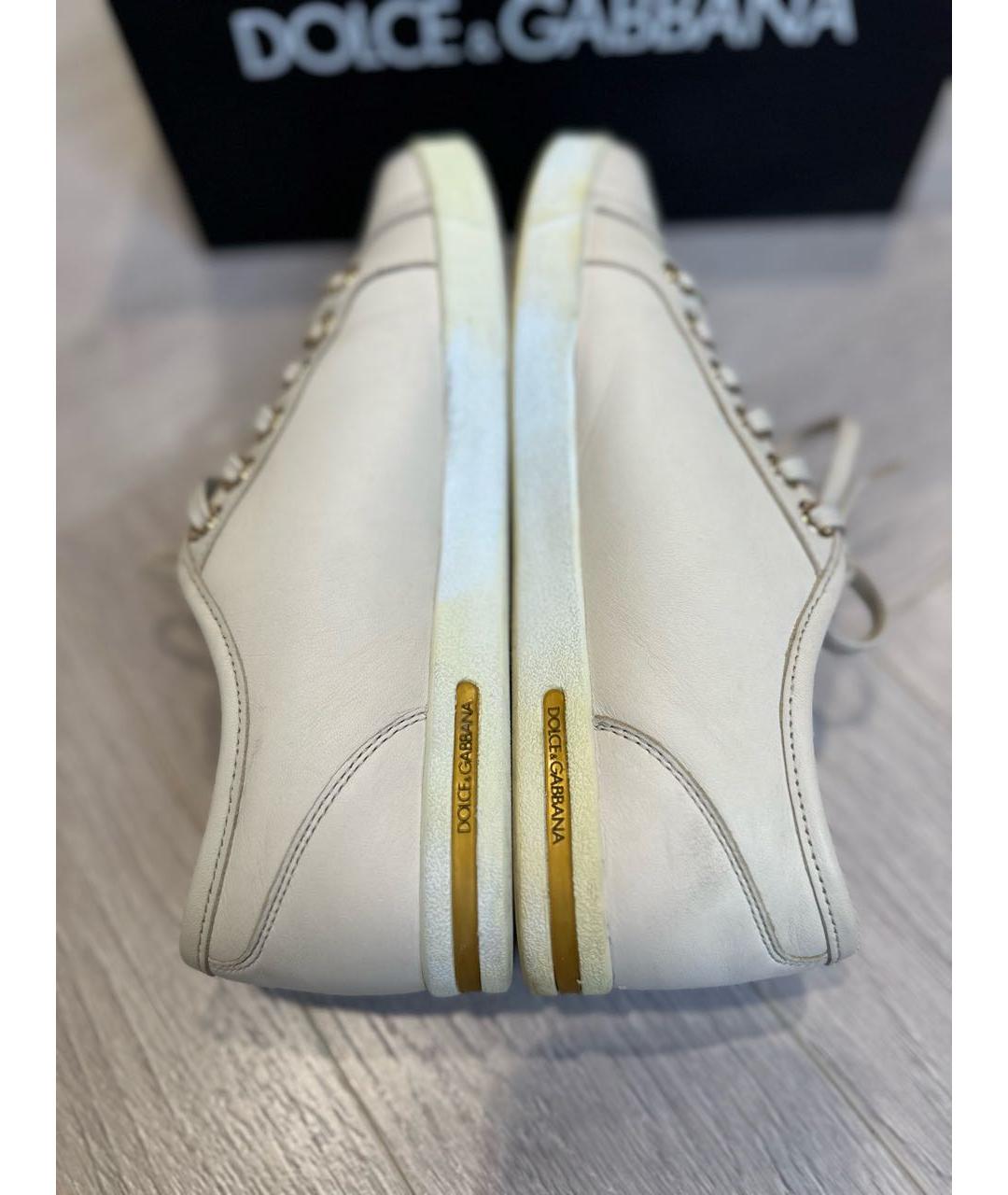 DOLCE&GABBANA Бежевые кожаные кеды, фото 4