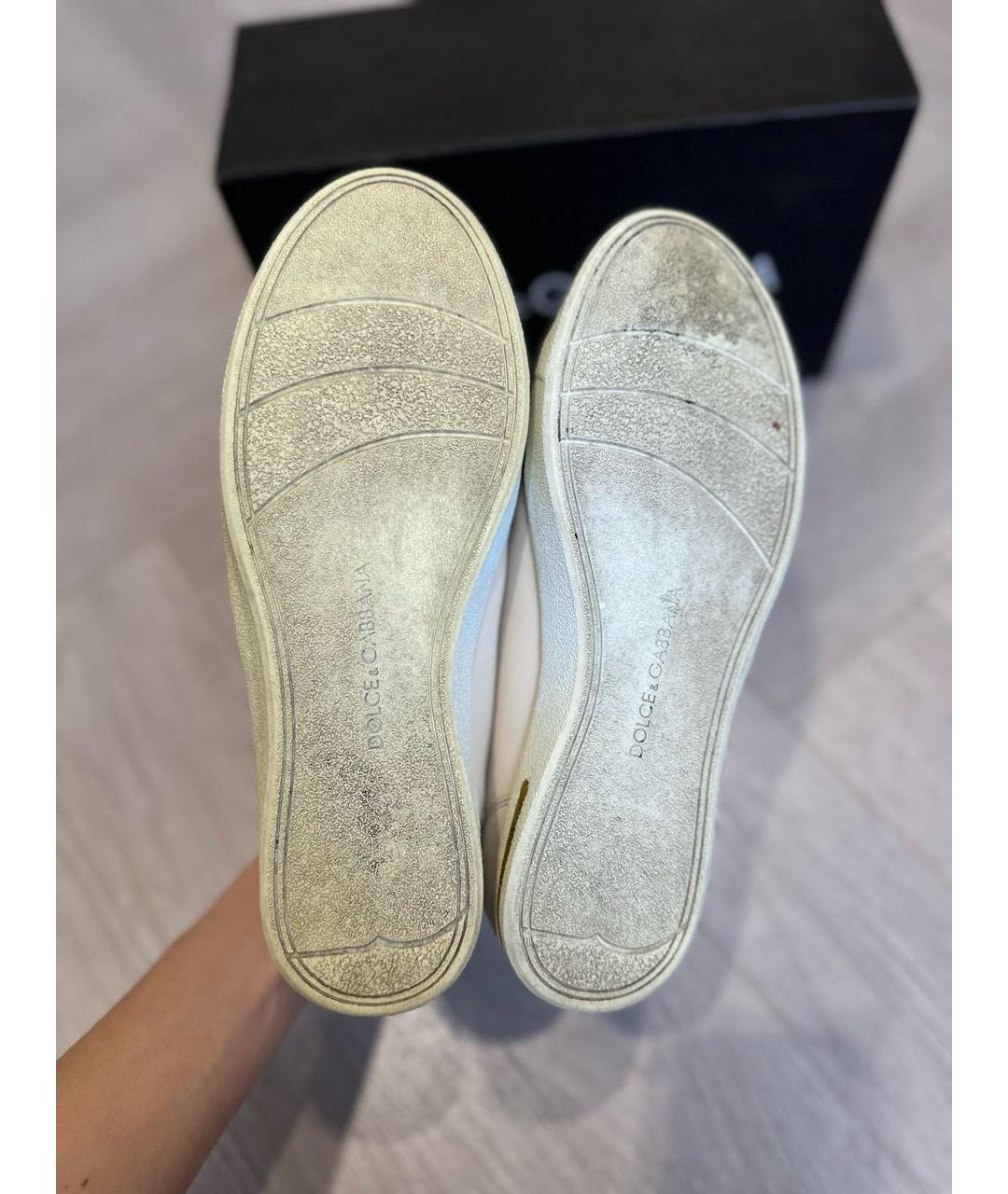 DOLCE&GABBANA Бежевые кожаные кеды, фото 6